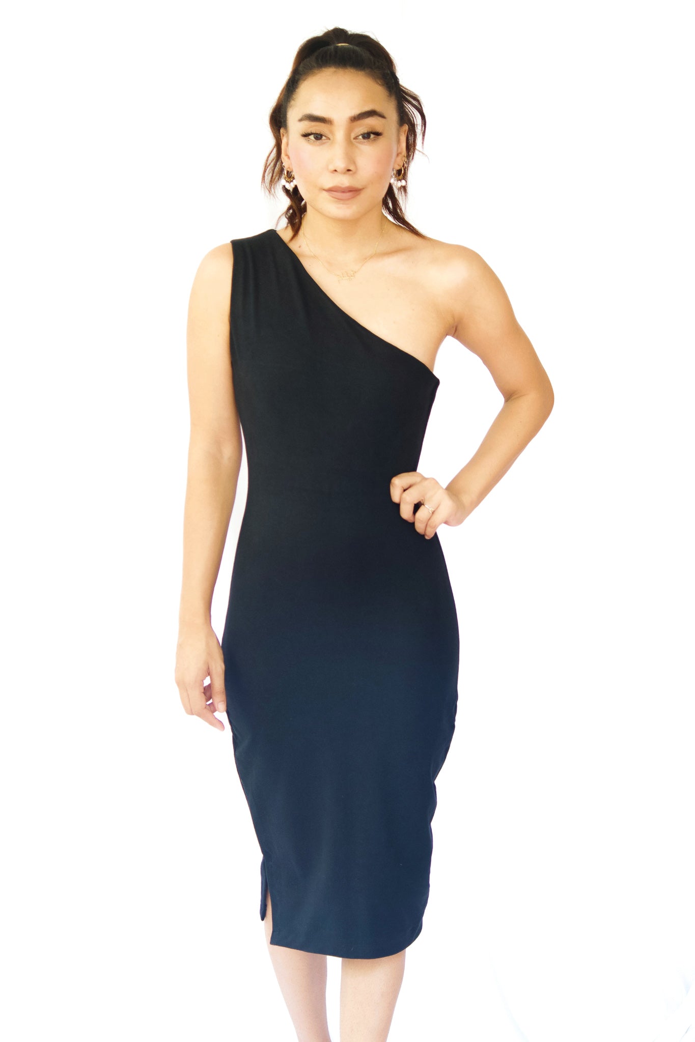 Black One Shoulder Midi 